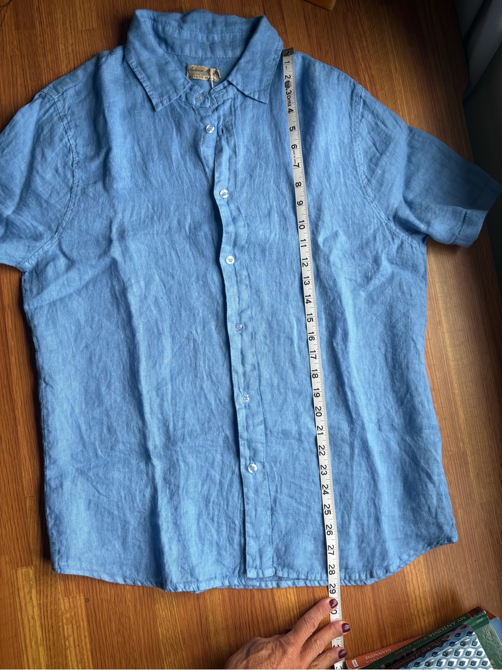 Men's Short-Sleeve Linen Button-Down Shirt — Light Blue